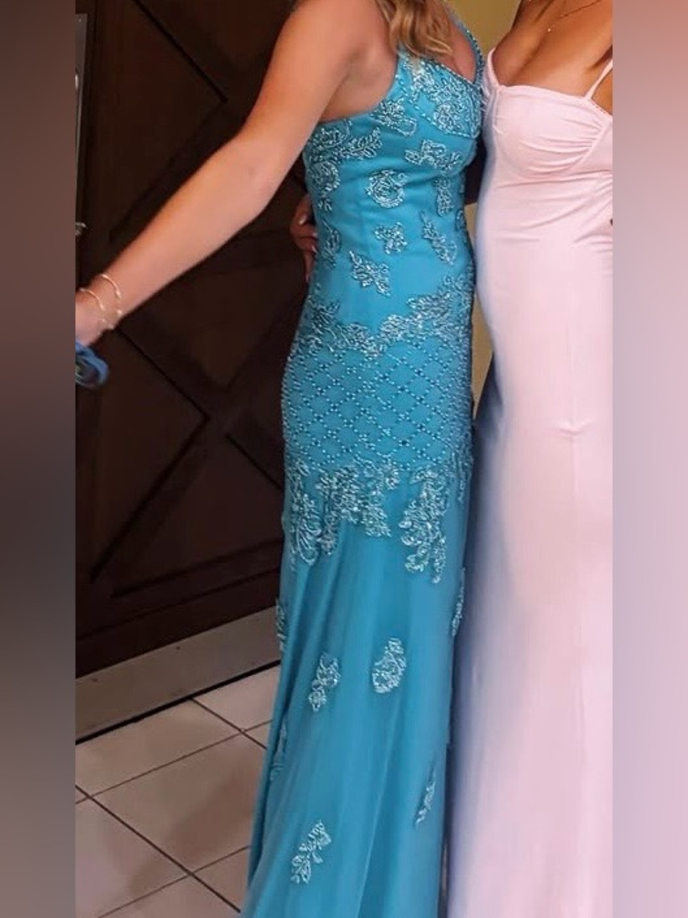 Blue Maxi Prom Dress Sequin